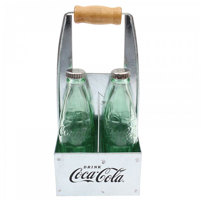 Coca Cola Mini Glass Shakers & Metal Caddy