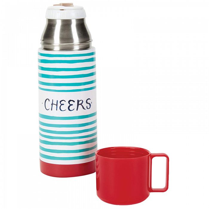13.5oz Xmas Holiday Cheers Stripes Thermos